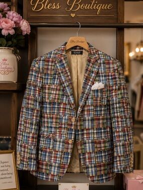 Saddlebred Multicolor Plaid Sport Coat - Blue, Red & Green